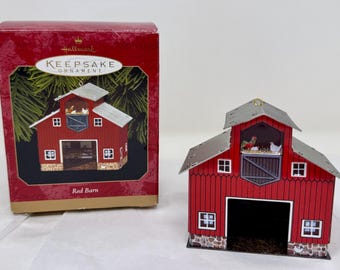 Hallmark 1999 Red Barn Ornament Pressed Tin Farm Country Keepsake w Box antiques store