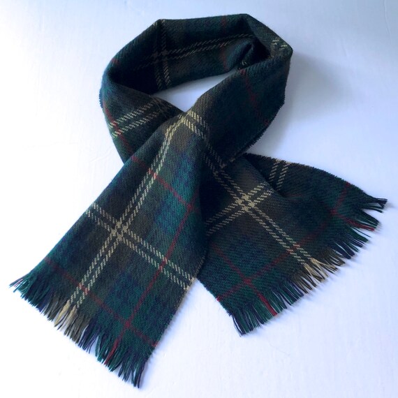 vintage Eddie Bauer wool plaid scarf green blue r… - image 1