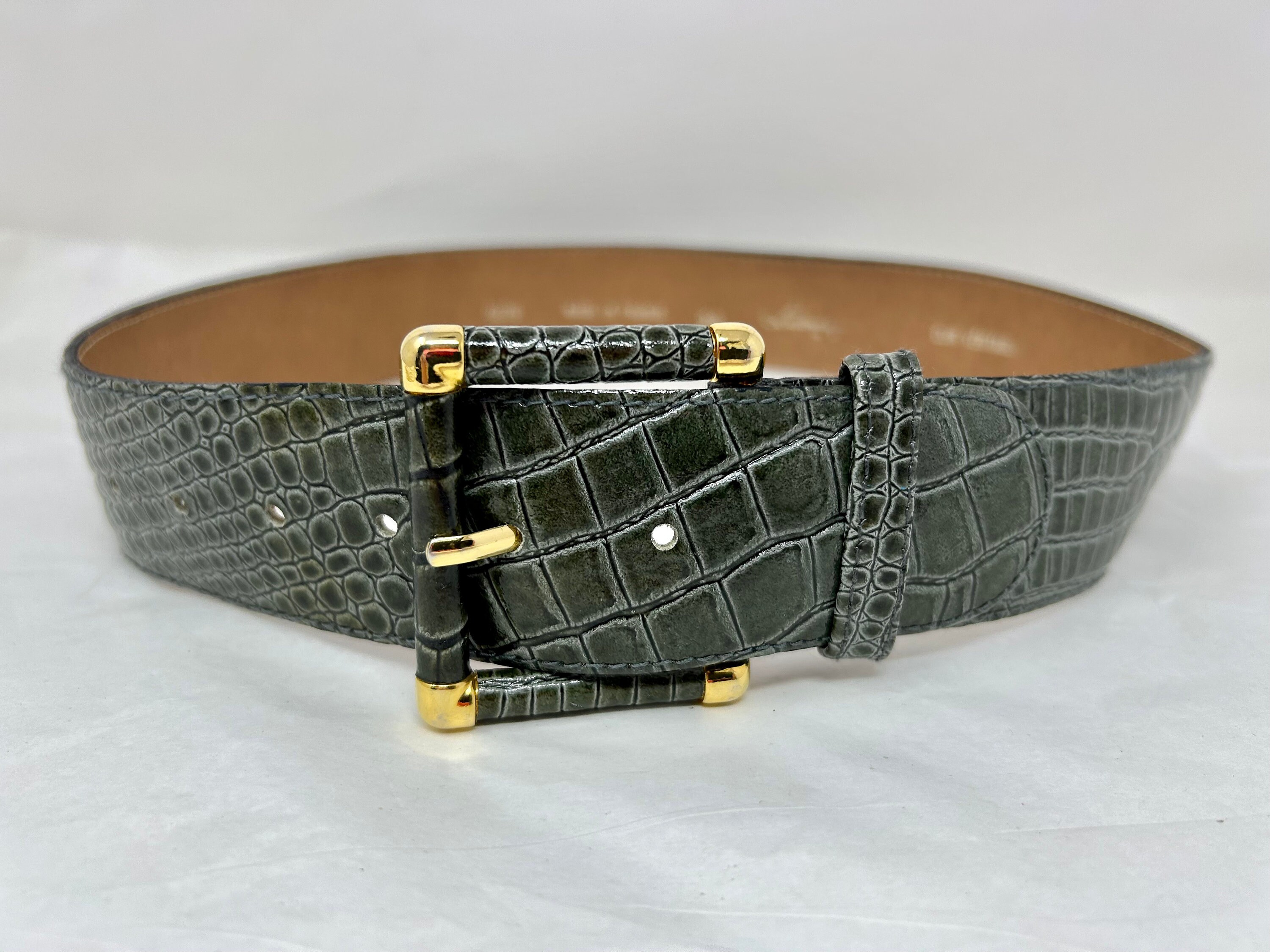 Celine Brown Crocodile-Pattern Belt with Silver Buckle Shop Premium Crocodile Pattern Belt – Perfect for Any Event main image 2