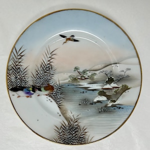 Hermoso invierno en el lago con pájaros Plato asiático exhibidor de cerámica pintado a mano