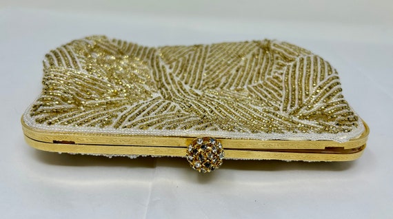 vintage I Magnin beaded purse gold white evening … - image 10