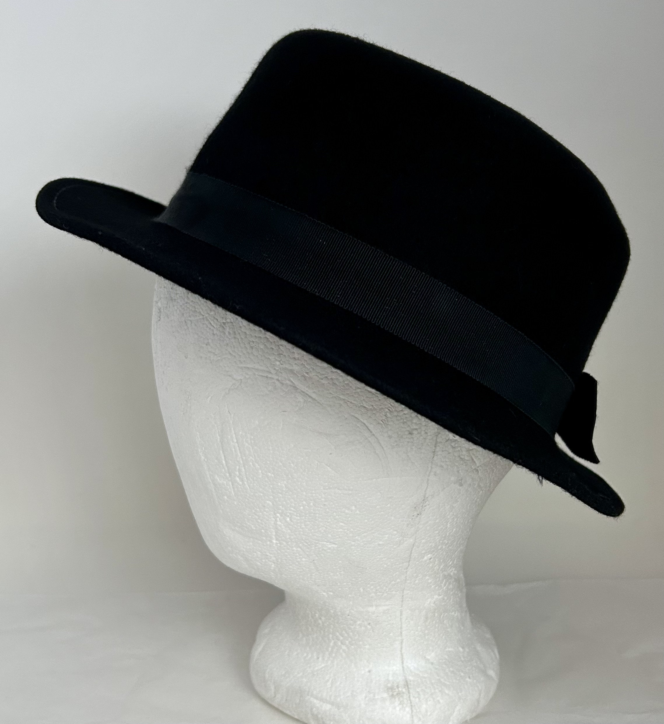Vintage Bollman 100% Wool Felt Classic Bowler Hat Cream Color Black Ribbon Bowler Hat Black 100% Wool Hats for Women for sale | eBay main image 3