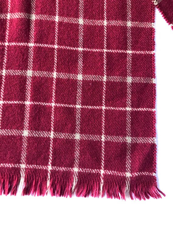 vintage 100% wool scarf windowpane plaid red tan … - image 3