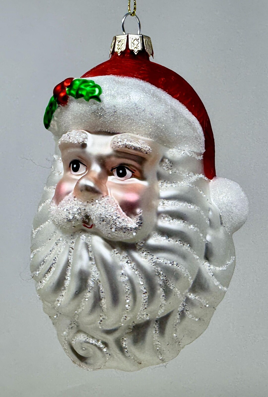 Old World Christmas Santa Head Glass Ornament – Blown Glass Santa Face ...