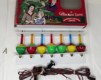 Luces navideñas de estilo vintage con forma de burbuja, juego de 7 luces Holiday Lane con caja C7 multicolor, luces retro para árbol de Navidad con cable diferente