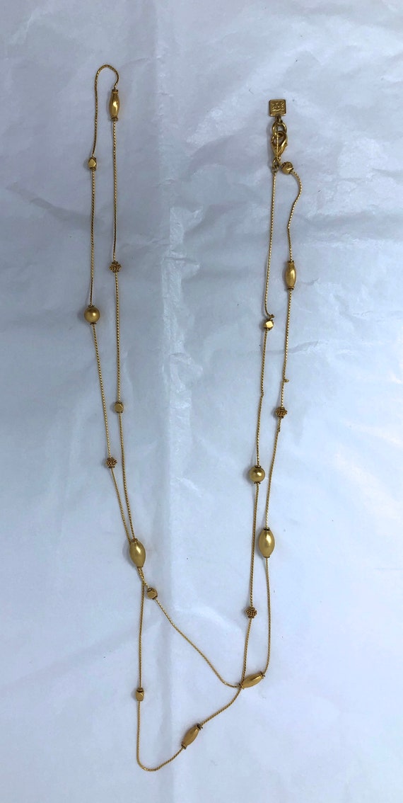 Anne Klein brushed gold long necklace 80's double… - image 2