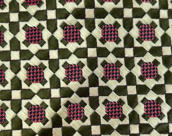 Bronzini tie necktie green pink silk brocade olive