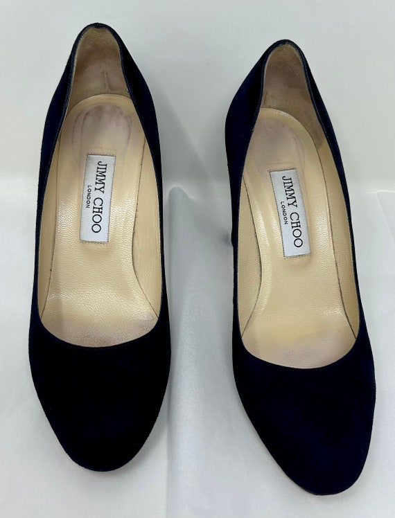 Jimmy Choo suede navy blue heels pumps shoes 38 8 Gem