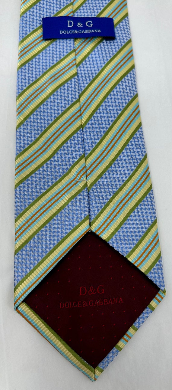Dolce Gabbana wide tie necktie light blue yellow … - image 4