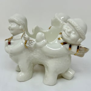 vintage Mikasa fine china candle holder votive &quot;Holiday Elegance&quot; white gold children snow tea light