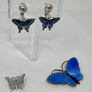 ブルーの蝶々のブローチ　大小セット　NORWAY STRELING OPRO ブルーの蝶々のブローチ 大小セット NORWAY STRELING OPRO Enamel