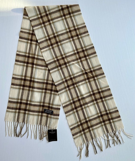 Lochmere 100% cashmere scarf fringe plaid tartan S