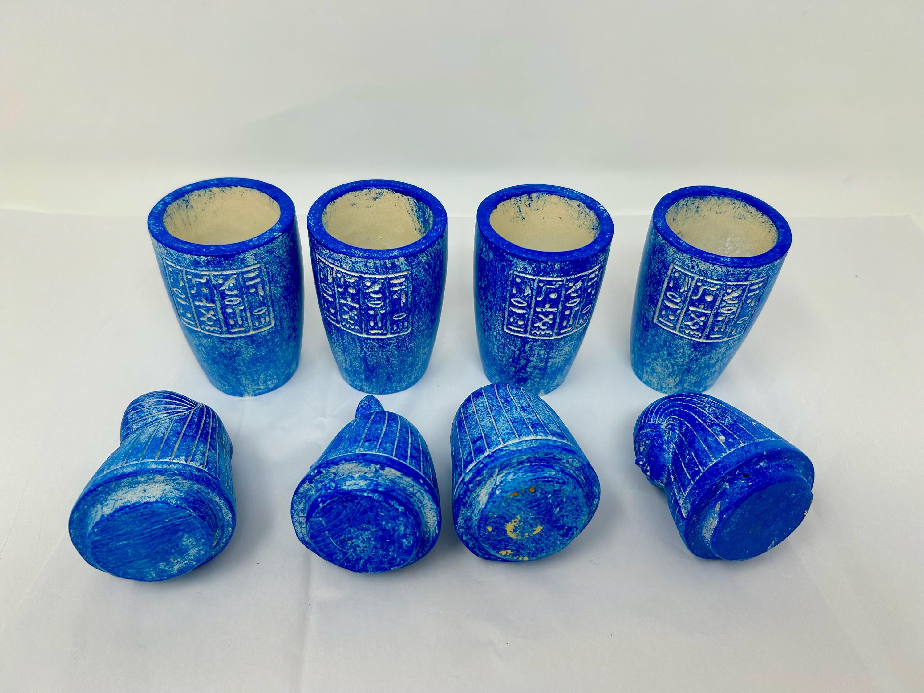 壷（青） エジプト復興期のカノプス壺4個セット - 青い陶器のホルスの息子たち