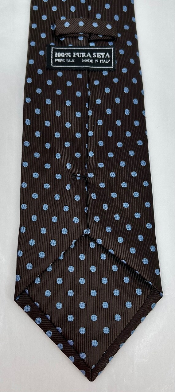 Cucita A Mano 100% silk tie brown blue polka Dot … - image 3