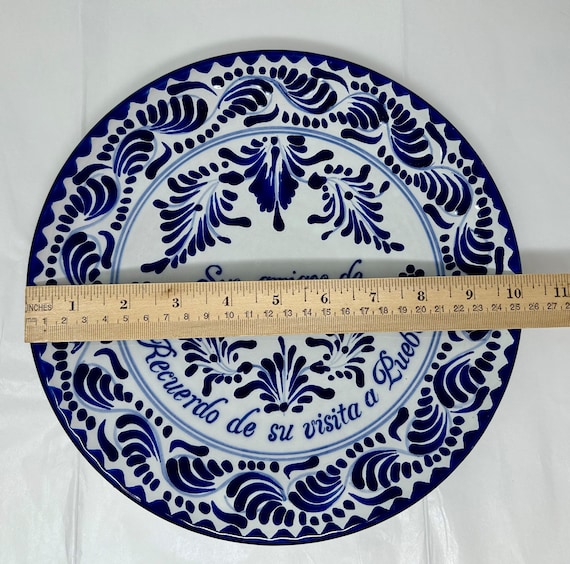 Talavera Ansar Puebla Mexico Plate Ceramic Blue White Sus Amigos