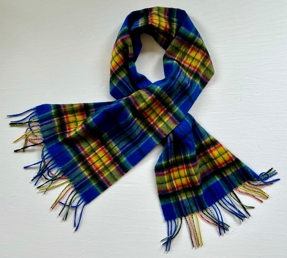 vintage Patrick King lambs wool plaid scarf yello… - image 2