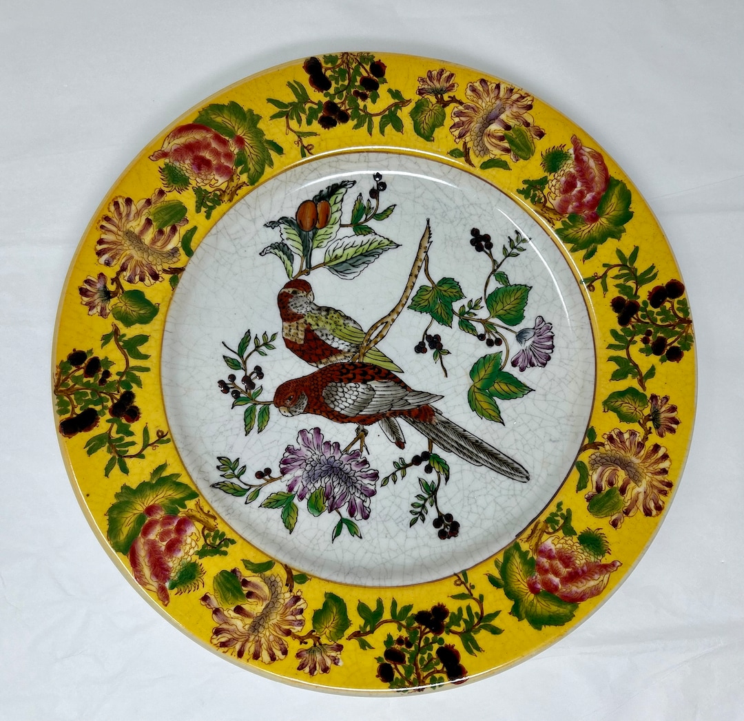 Vintage Mark Roberts Decorative Wall Plate Yellow Floral Bird Bird