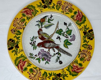 vintage Mark Roberts decorative wall plate yellow floral bird bird flowers stoneware 10.5"