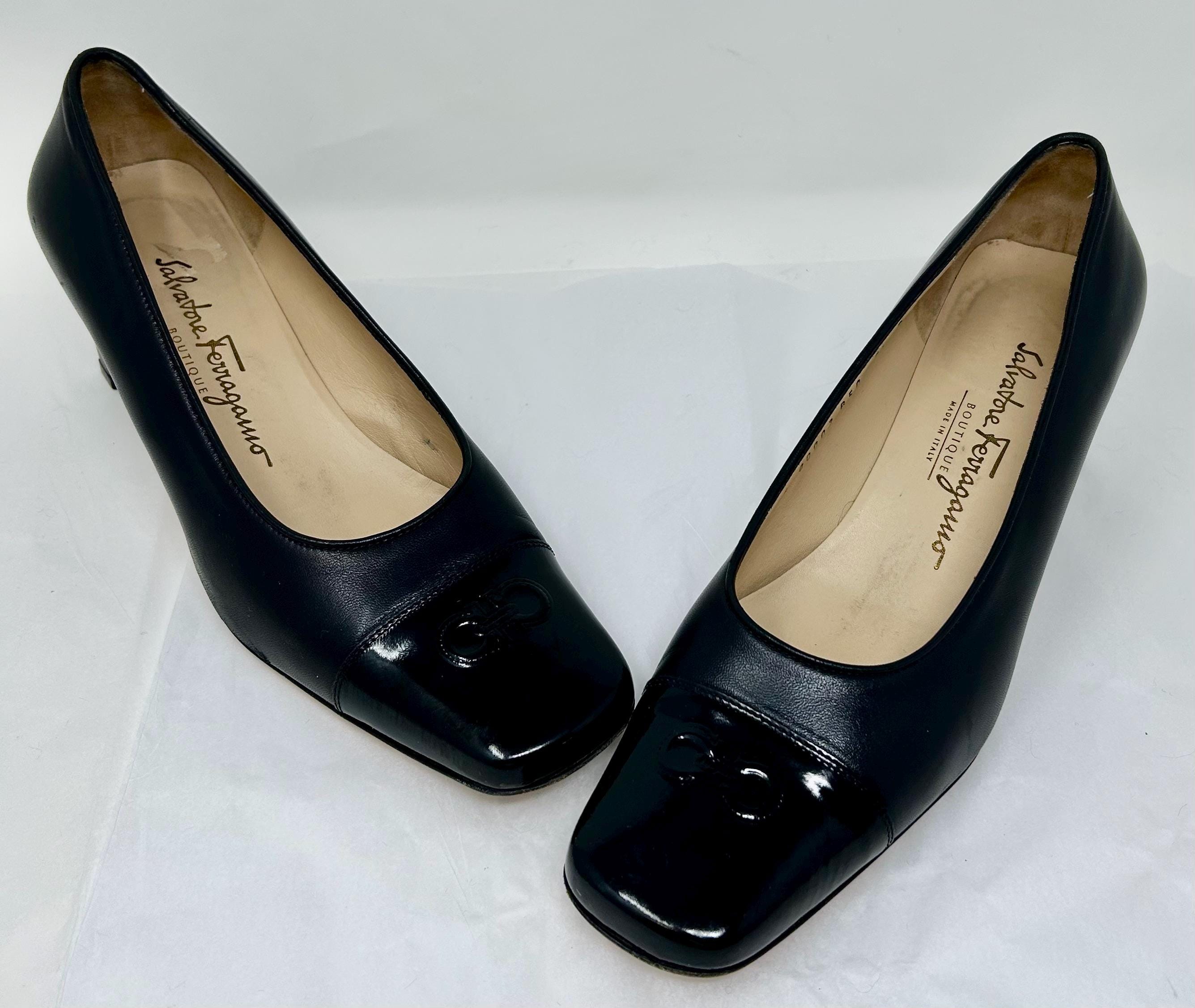 Vintage Salvatore Ferragamo Gancini Heels Black Leather