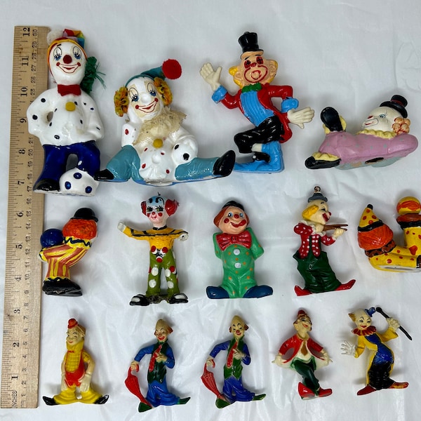 Lot de figurines de clown vintage Hong Kong à pois en céramique, porcelaine, boule en plastique unbrella