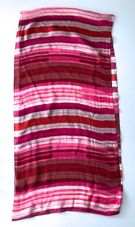 vintage pink red rectangle scarf silk stripe pink 