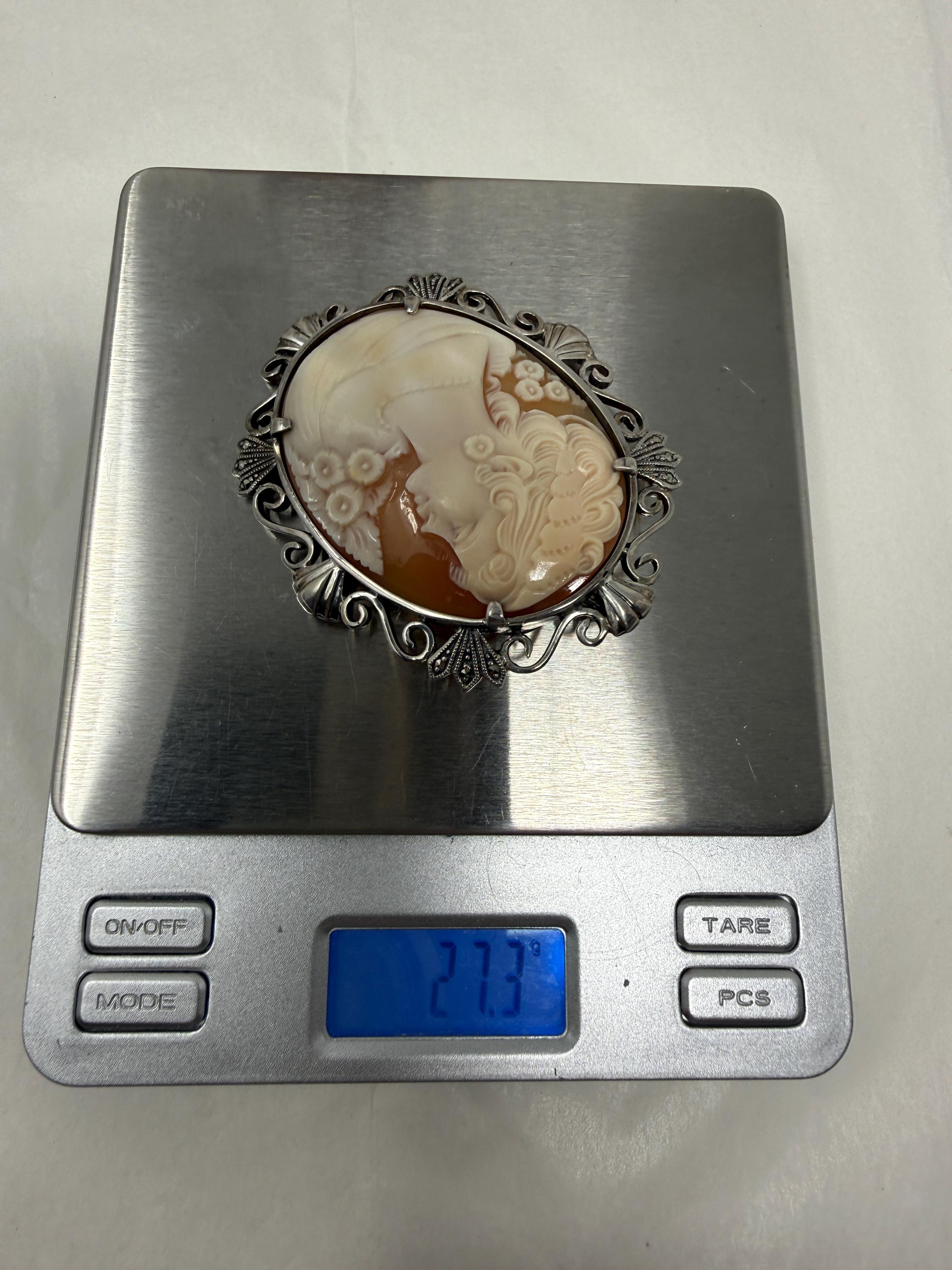 Large Vintage Shell Cameo Brooch Pendant 925 Sterling Silver | Hand ...