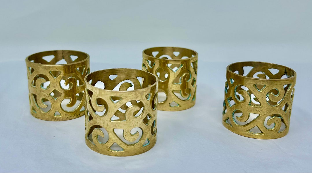 Set of 4 Ornate Solid Brass Napkin Rings Serving Table Etsy