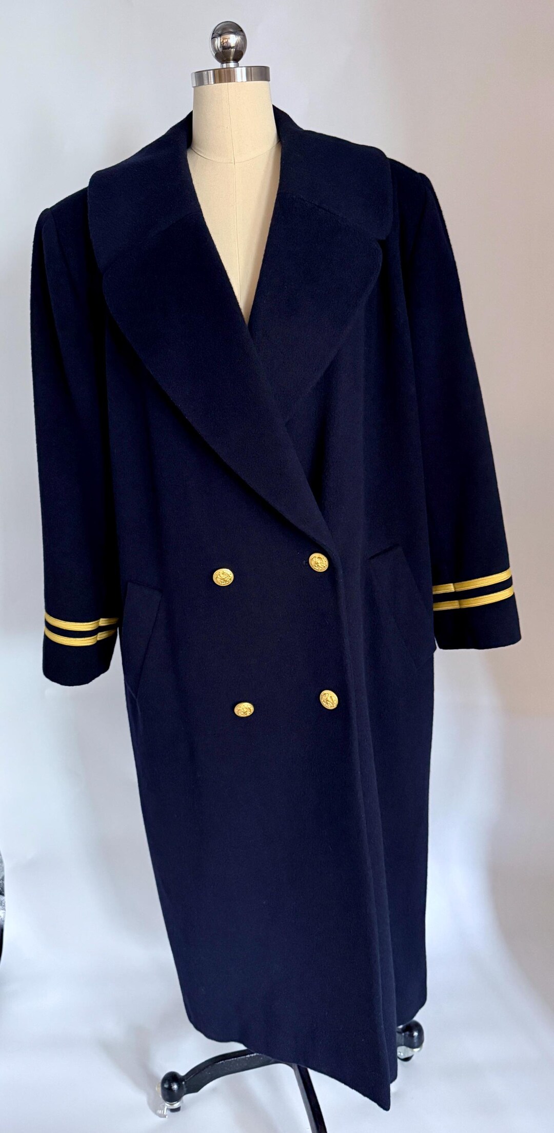 Vintage Christian Dior Navy Wool Coat – Double Breasted Gold