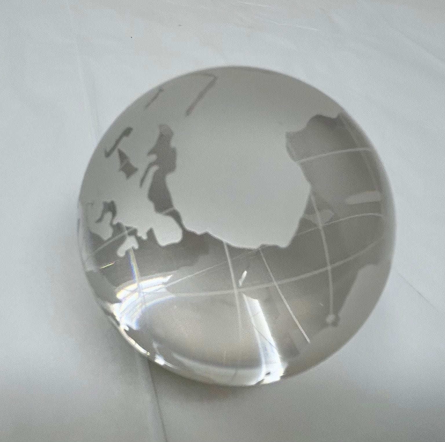 Crystal glass ball etched world globe 3" paperweight clear