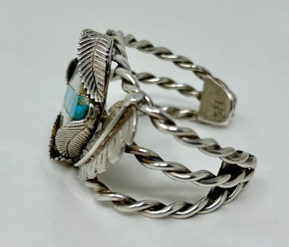 Scotty Platero Vintage Native American Navajo Signed 9 Turquoise Silver Leaves Necklace Scotty Platero Vintage Native American Navajo Signed 9 Turquoise Silver Leaves Necklace