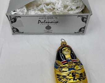 Kurt Adler Polonaise Egyptian Sarcophagus Ornament Glass Komozja Cleopatra Pharaoh Christmas Vintage