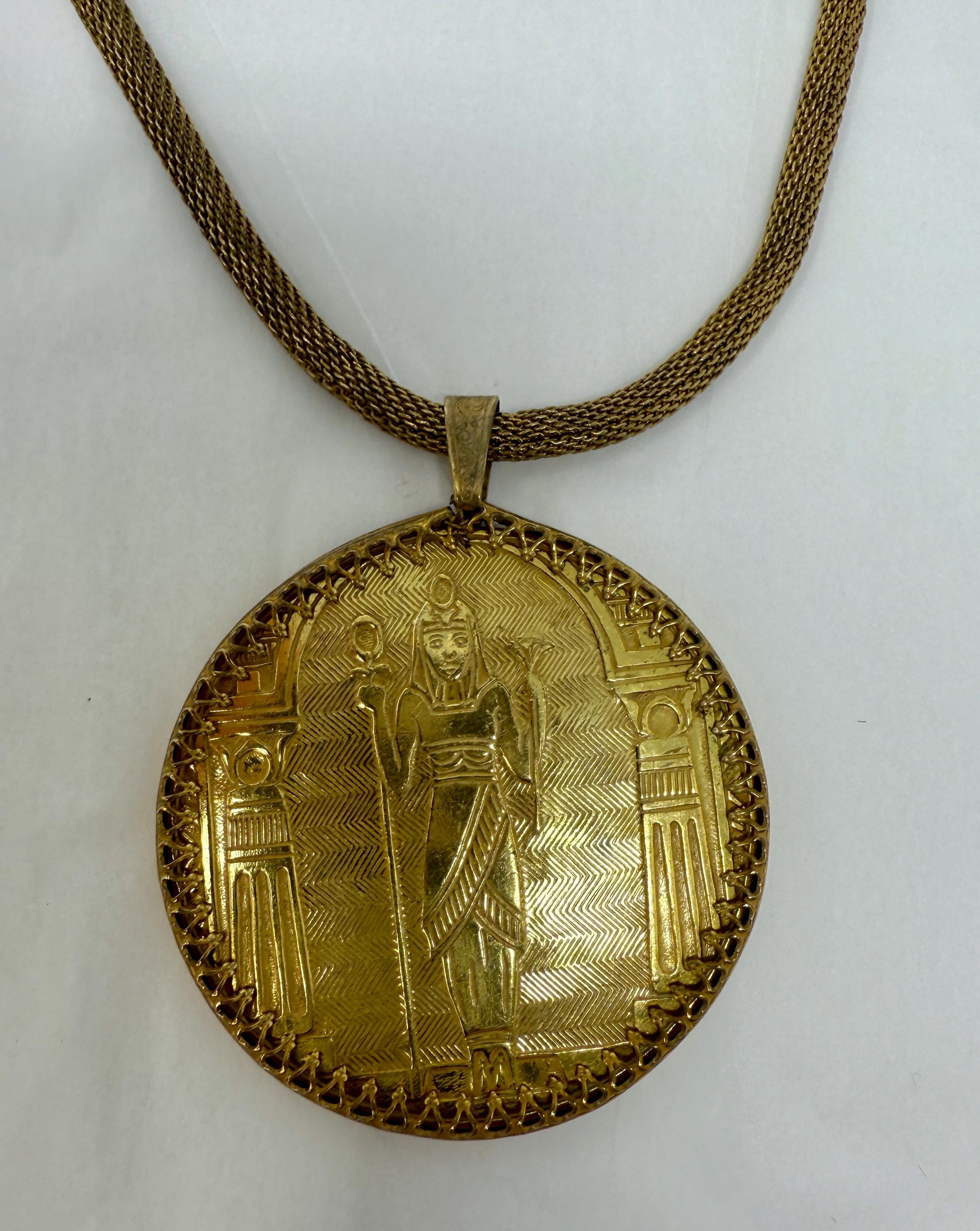 Vintage Miriam Haskell Egyptian Revival Necklace – Large Gold Tone