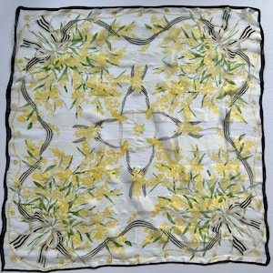 vintage AB grote zijden Antonio Baldan-sjaal geel zwarte bloemen bloemen