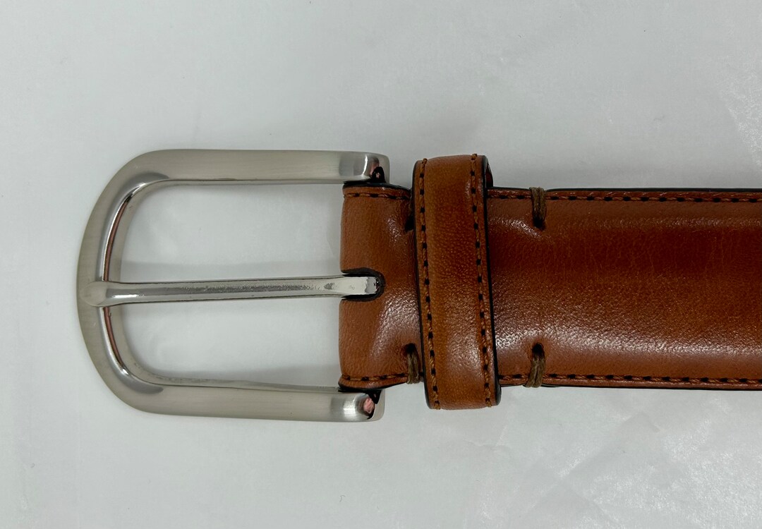 Cole Haan Tan Leather Belt with Brushed Metal Buckle 32MM Beveled Edge Modern 3PC Belt Set in Brown | Cole Haan main image 4