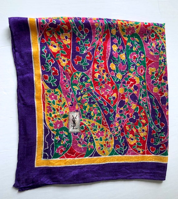 vintage large YSL silk scarf wrap square 34.5" x … - image 4