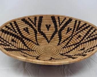 Grande cesto intrecciato a mano, ciotola tribale geometrica da parete, decorazione boho, fibra naturale 33 cm