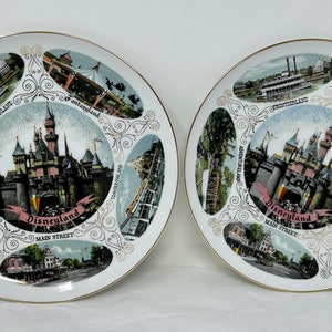 set of 2 Disneyland souvenir plates plate Walt Disney Productions park