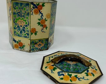 vintage hexagonal Peek Frean tin box canister Asian