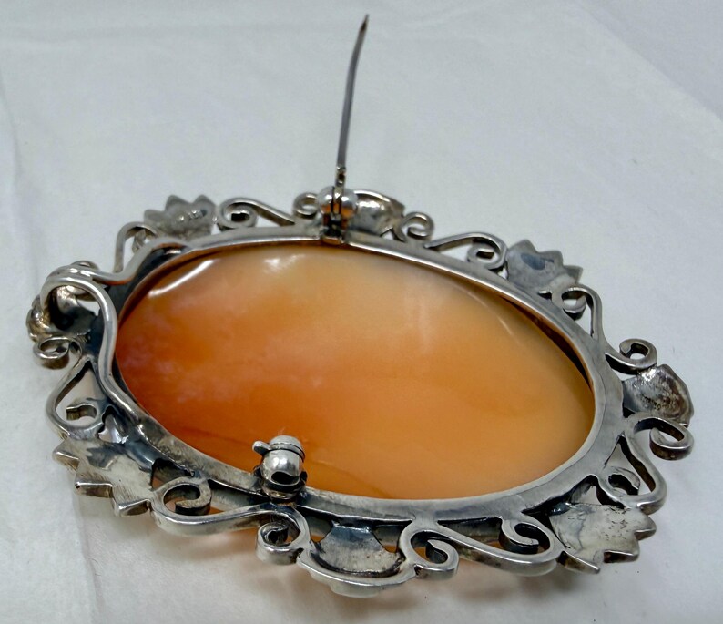 Large Vintage Shell Cameo Brooch Pendant 925 Sterling Silver | Hand ...