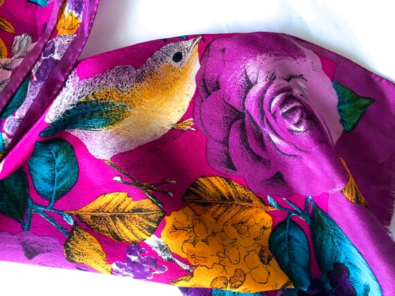 Worthington silk rectangle scarf floral birds pink - image 4