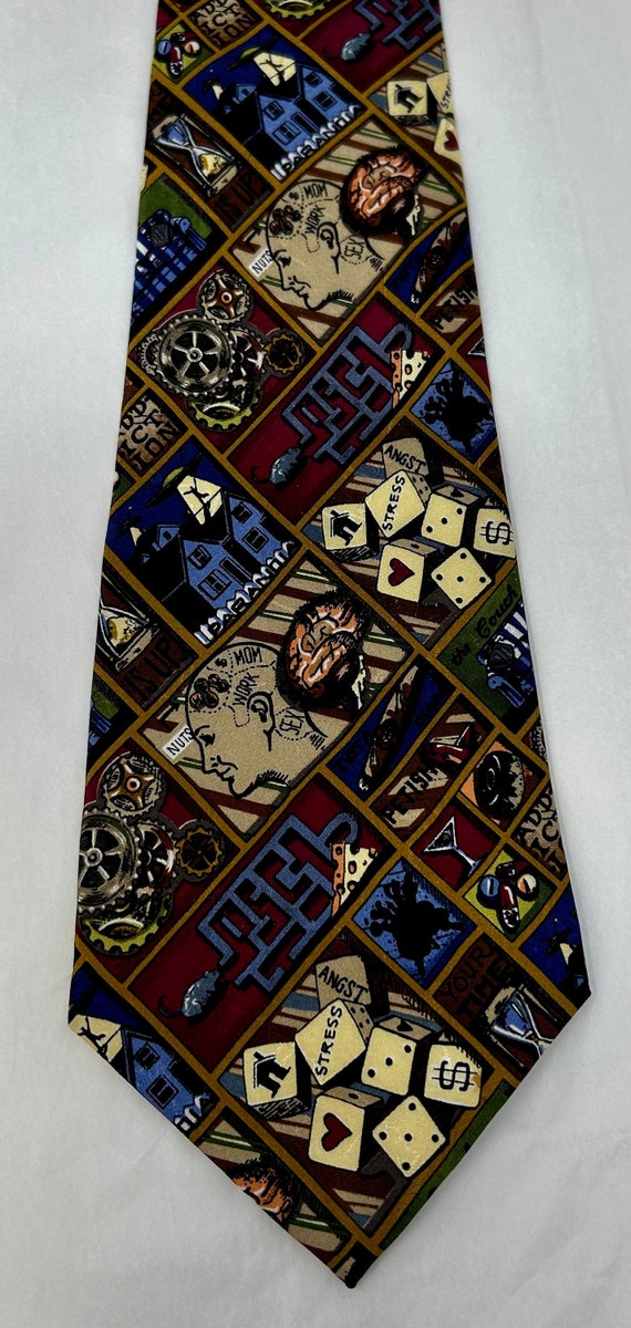 vintage Nicole Miller silk tie necktie brain psych