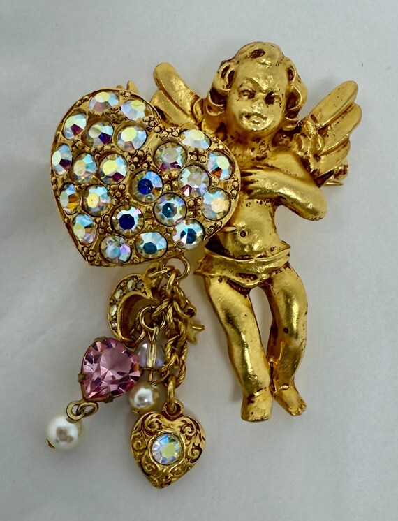 Mint Kirks Folly Cherub Angel Brooch | Vintage Gold Tone Pin  display picture 2