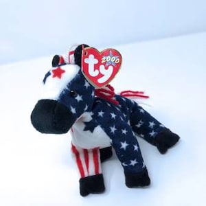 RARE Ty Beanie Baby “Lefty” 2000 – Patriotic Donkey – Stars & Stripes – Democratic Party Plush – USA Political Collectible