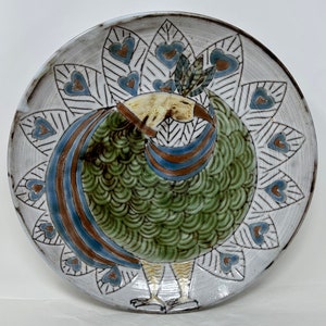 rare Dominique Perot Biot, France bowl bird plate ceramic wall 13.5&quot; French Majolica