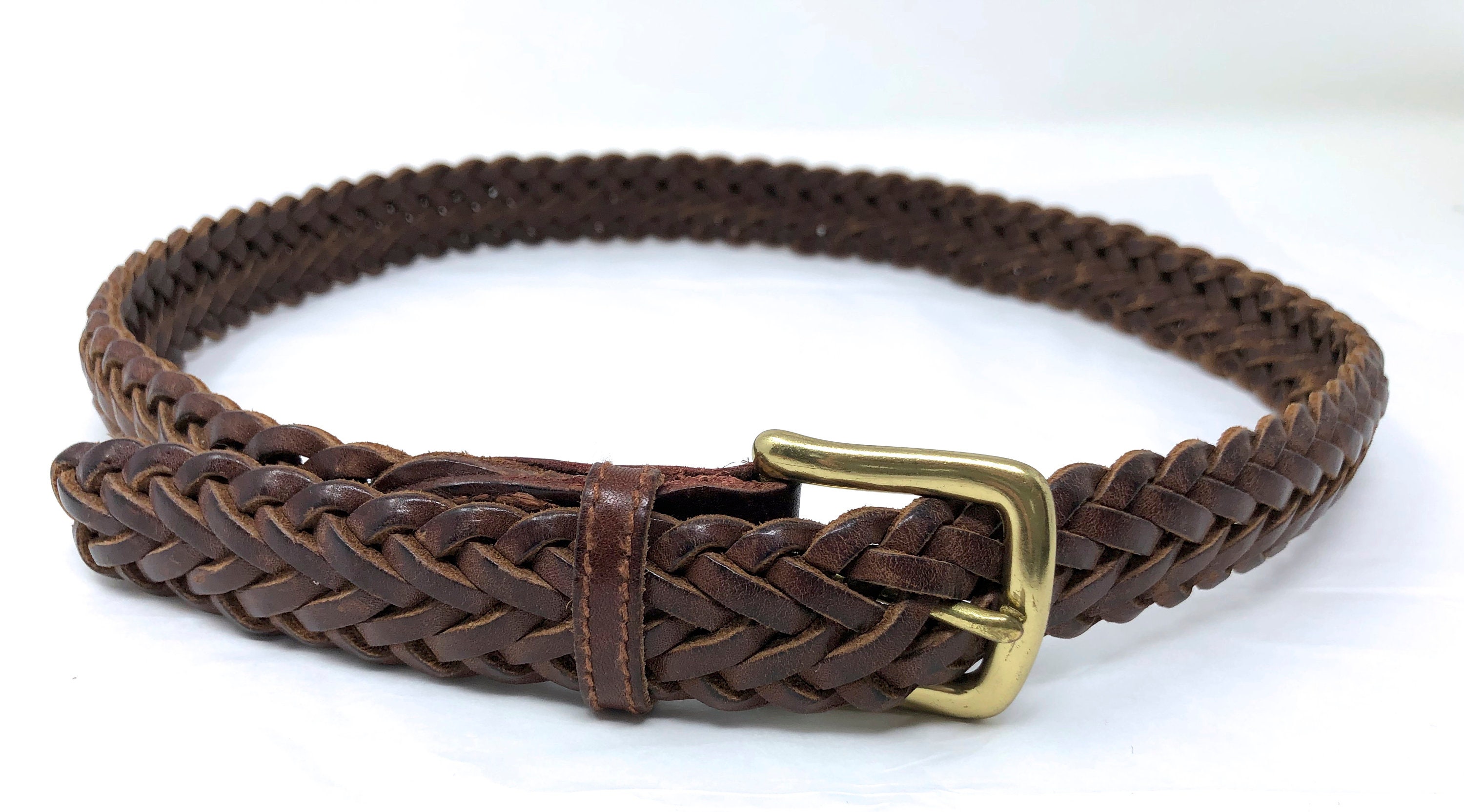 Cuir Veritable Brown Leather Braided Belt Sold Brass M Unisex - Etsy