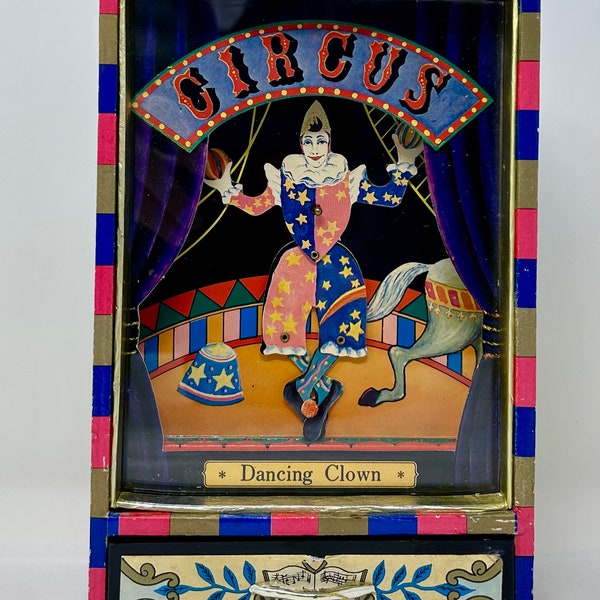 80's vintage Yap's circus dancing clown drawer music box holiday