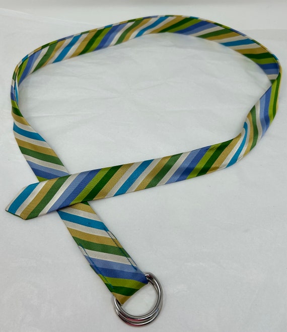 Buy Vintage J.crew Silk Ribbon Belt – Striped Green Blue  display picture 1
