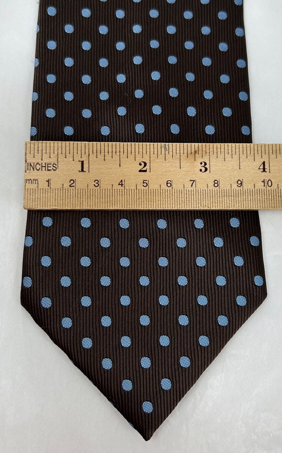 Cucita A Mano 100% silk tie brown blue polka Dot … - image 2