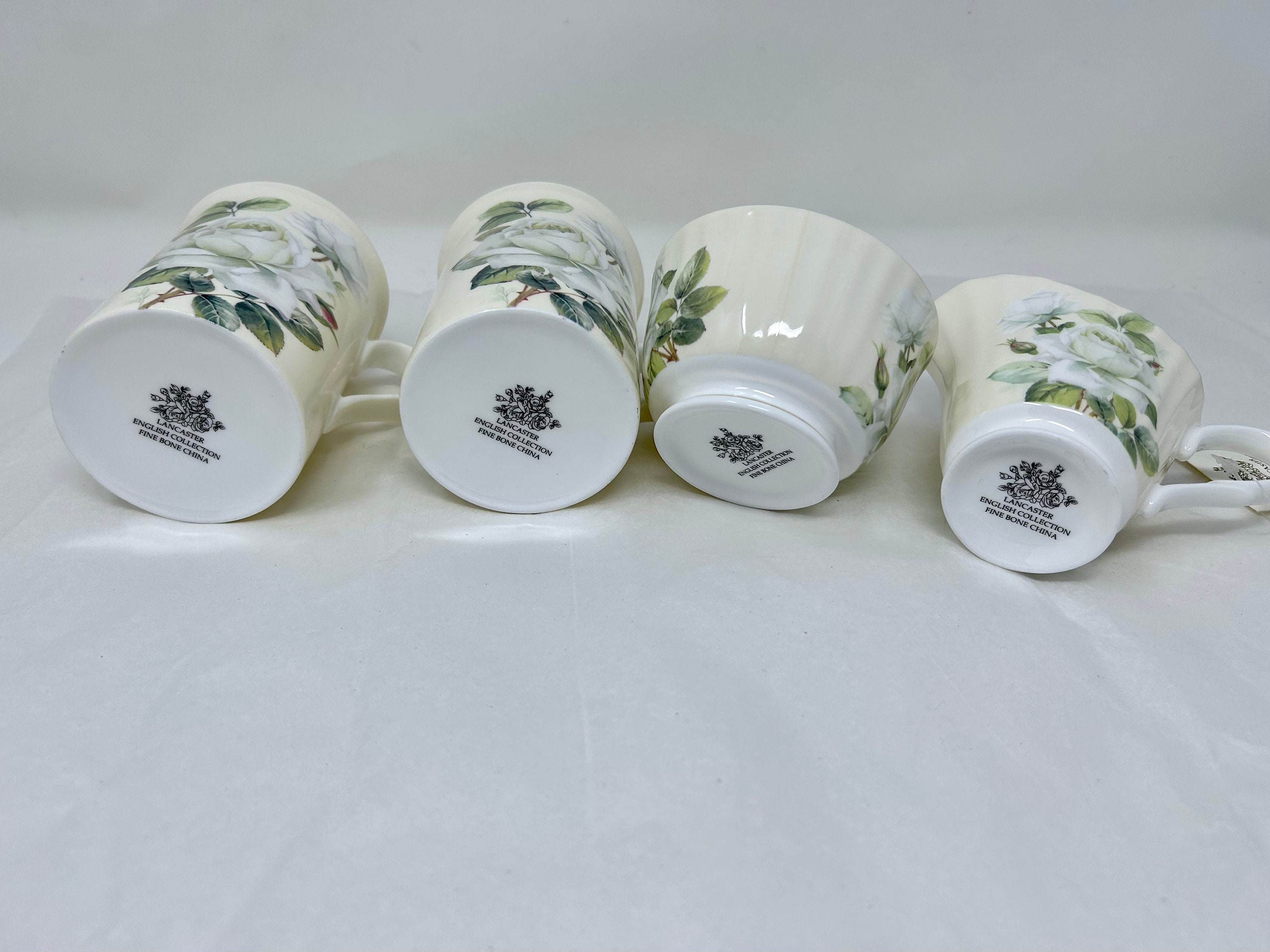 Set Lancaster English Bone China White Rose Mug Cup Creamer Sugar