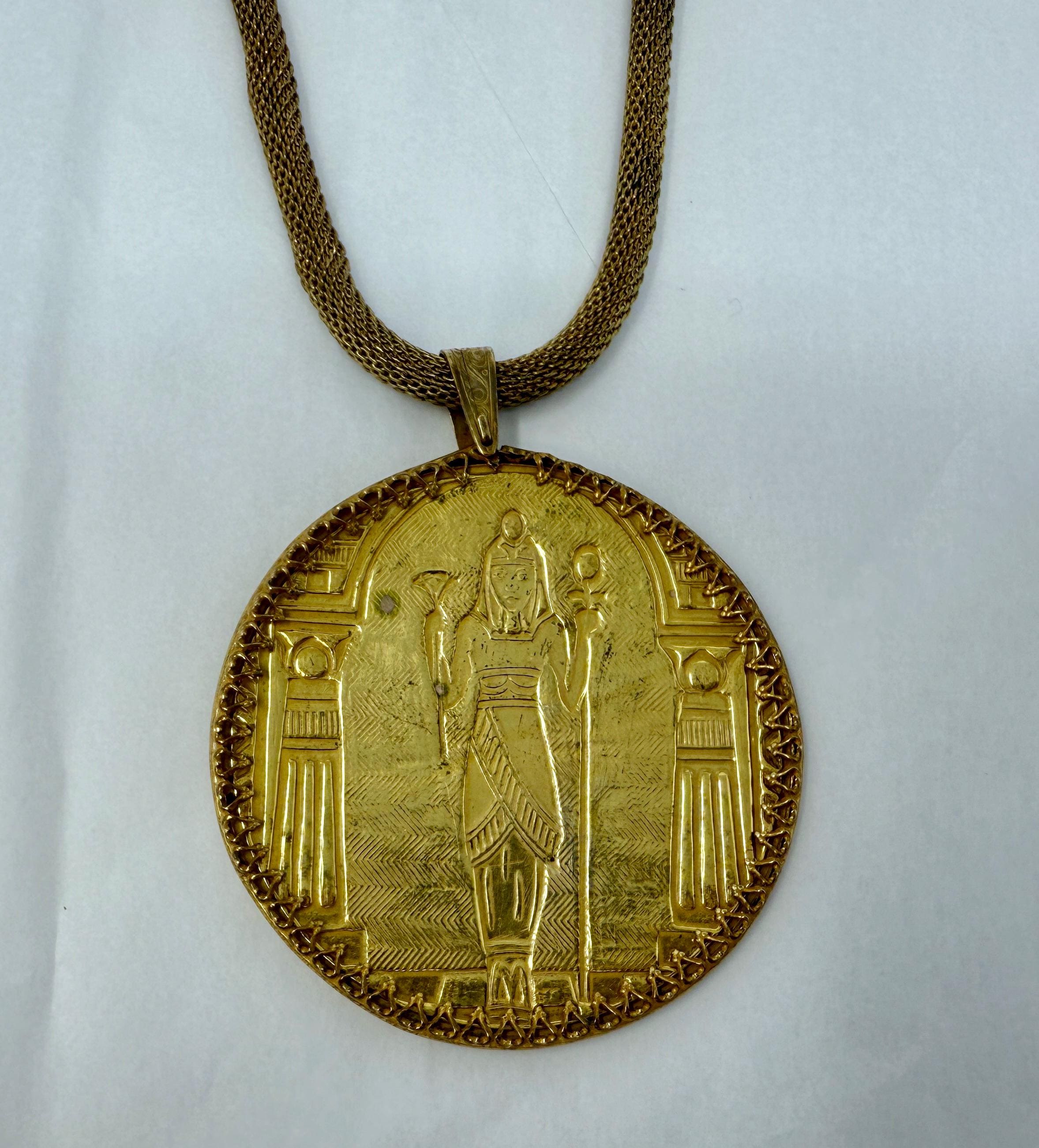 Vintage Miriam Haskell Egyptian Revival Necklace – Large Gold Tone